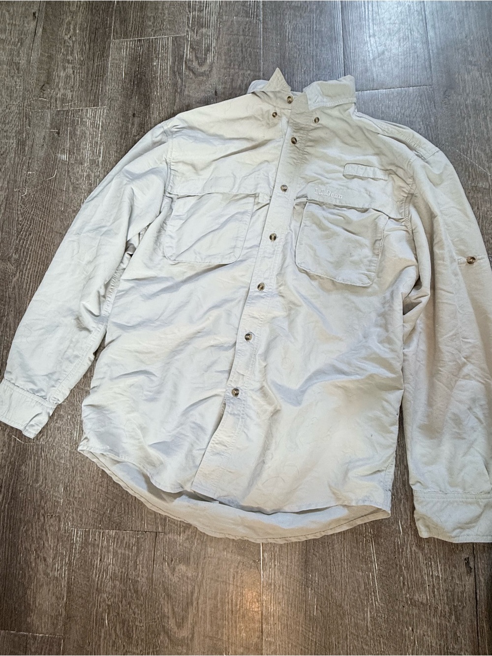 LL Bean Fishing Shirt Men's Lightweight Button-Up Jacket - Cream